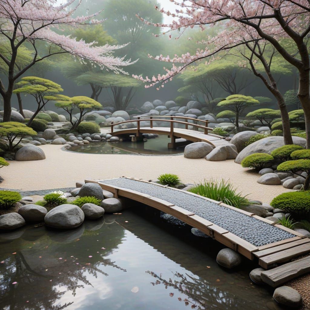 Serene Minimalist Japanese Zen Garden Scene