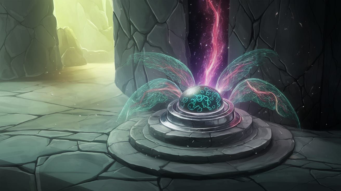 Pulsating Chrome Button Opens a Bioluminescent Portal