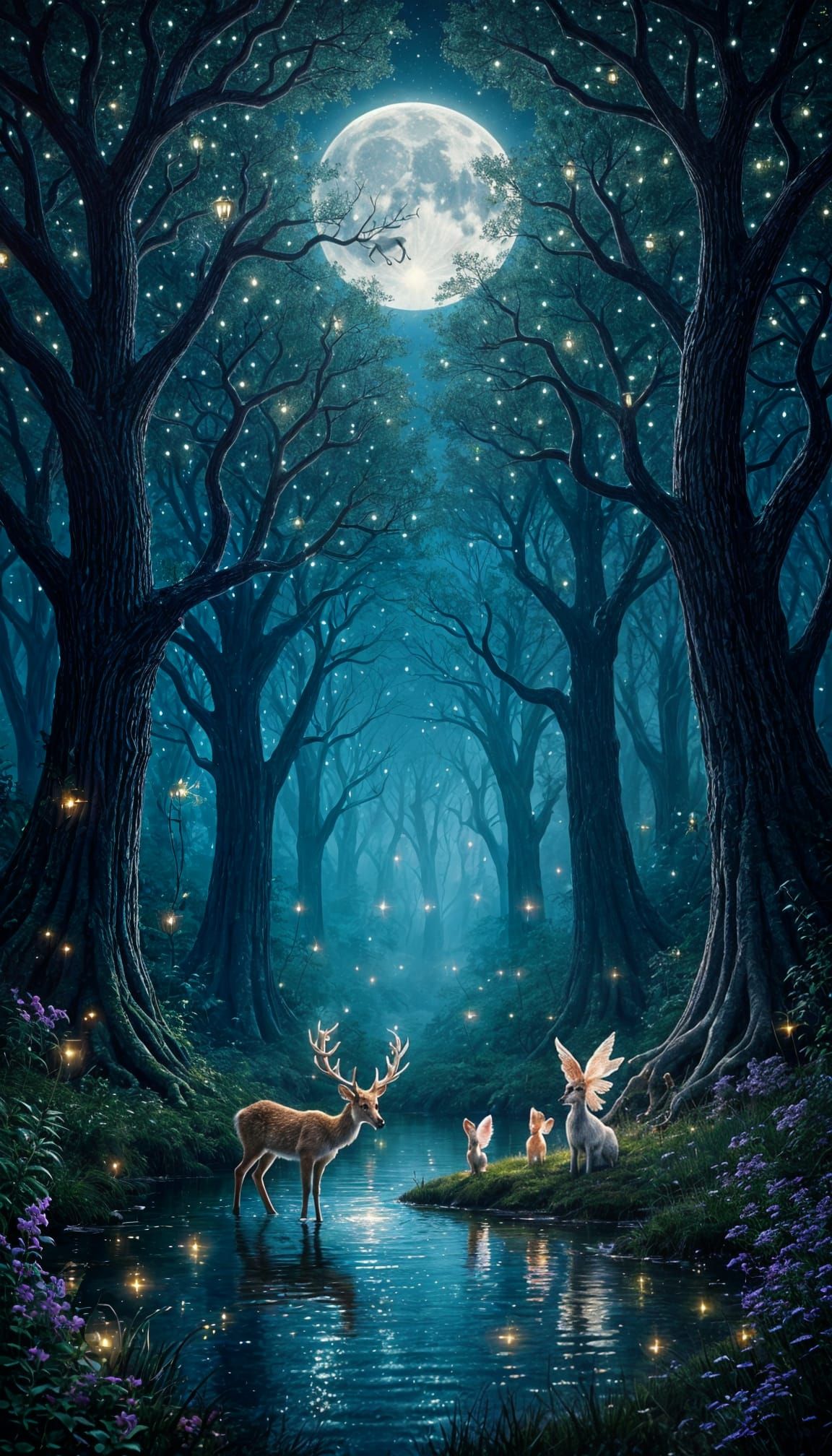 Enchanting Magical Forest Night Painting