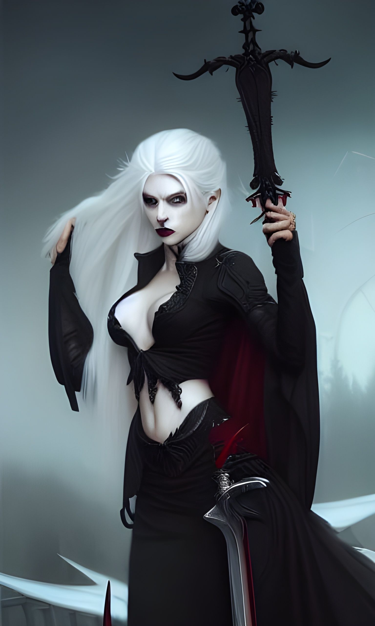 Detailed Portrait of a Female Vampire with Sword