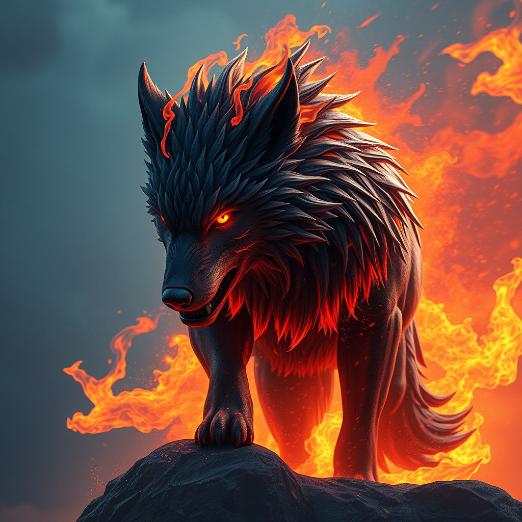 Fiery Wolf in Detailed Fantasy Concept Art