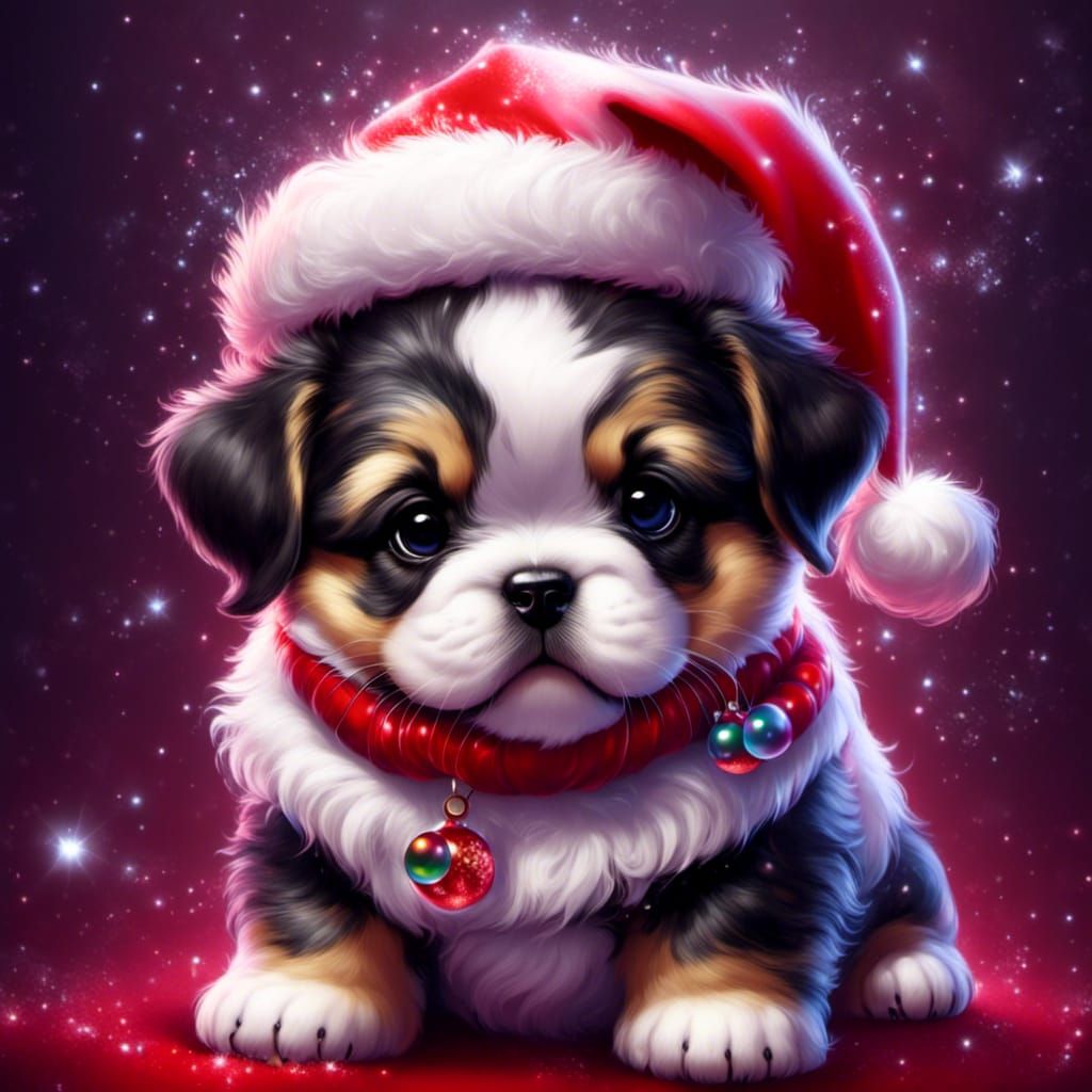 Chibi Great Dane Puppy in Santa Hat
