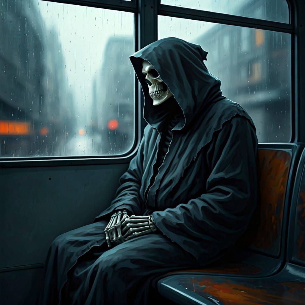 Grim Reaper riding the bus