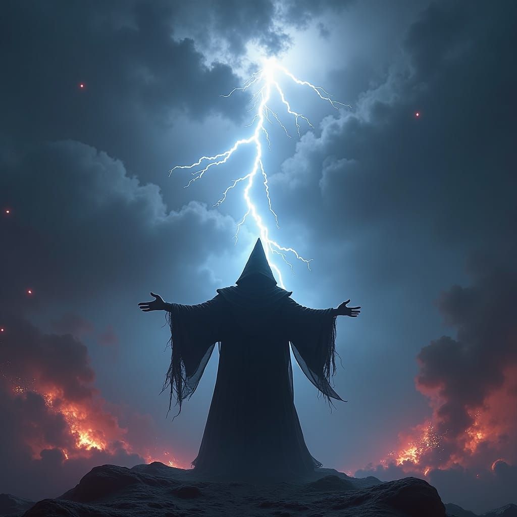 Dark wizard conjuring destruction