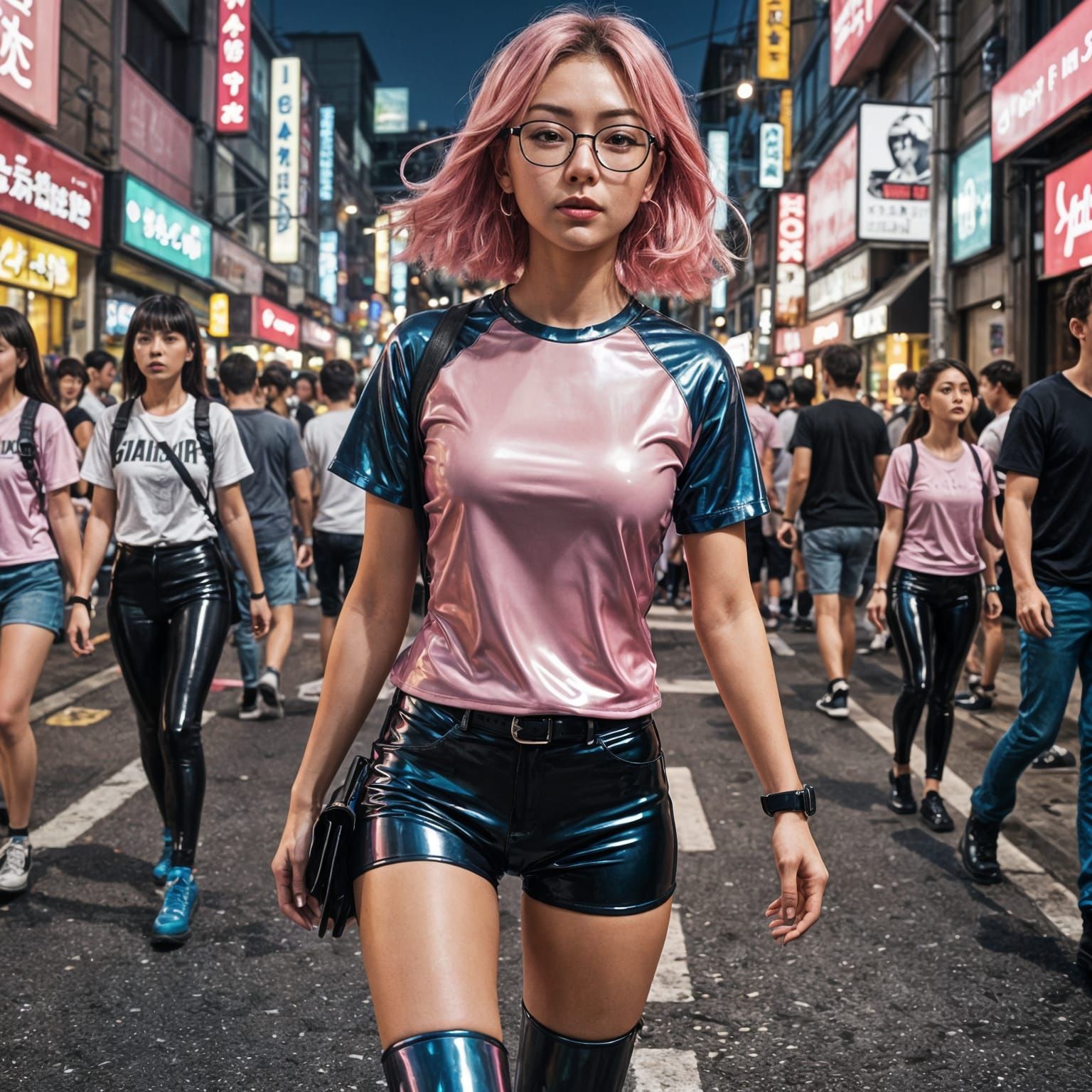 Anime Woman in Latex Outfit, Studio Trigger Style