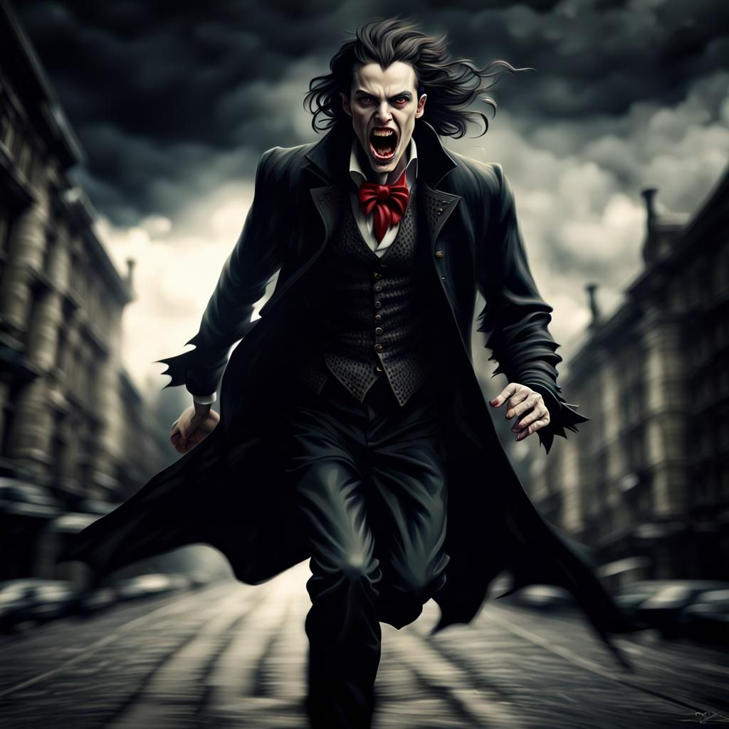 Hyperrealistic Vampire Running Towards Viewer