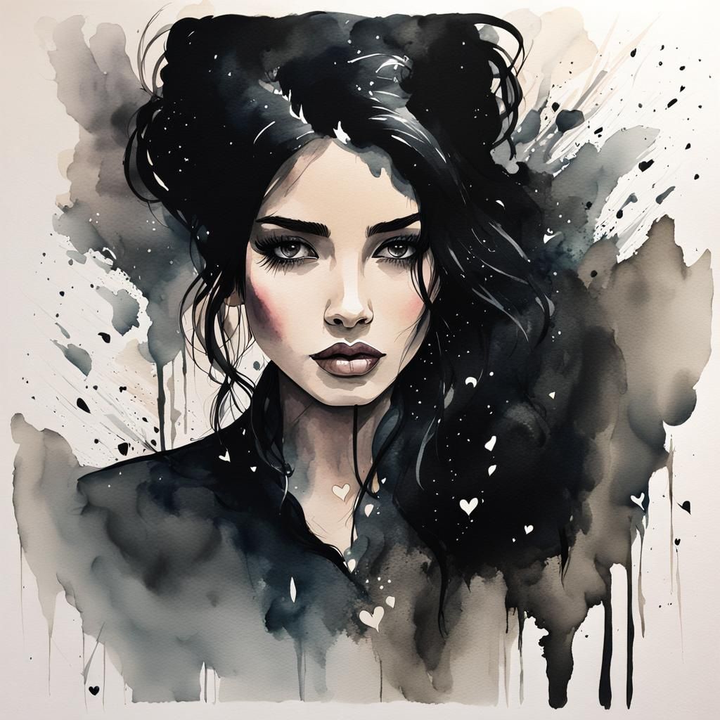 Watercolor Pixel Portrait of a Woman Dissolving