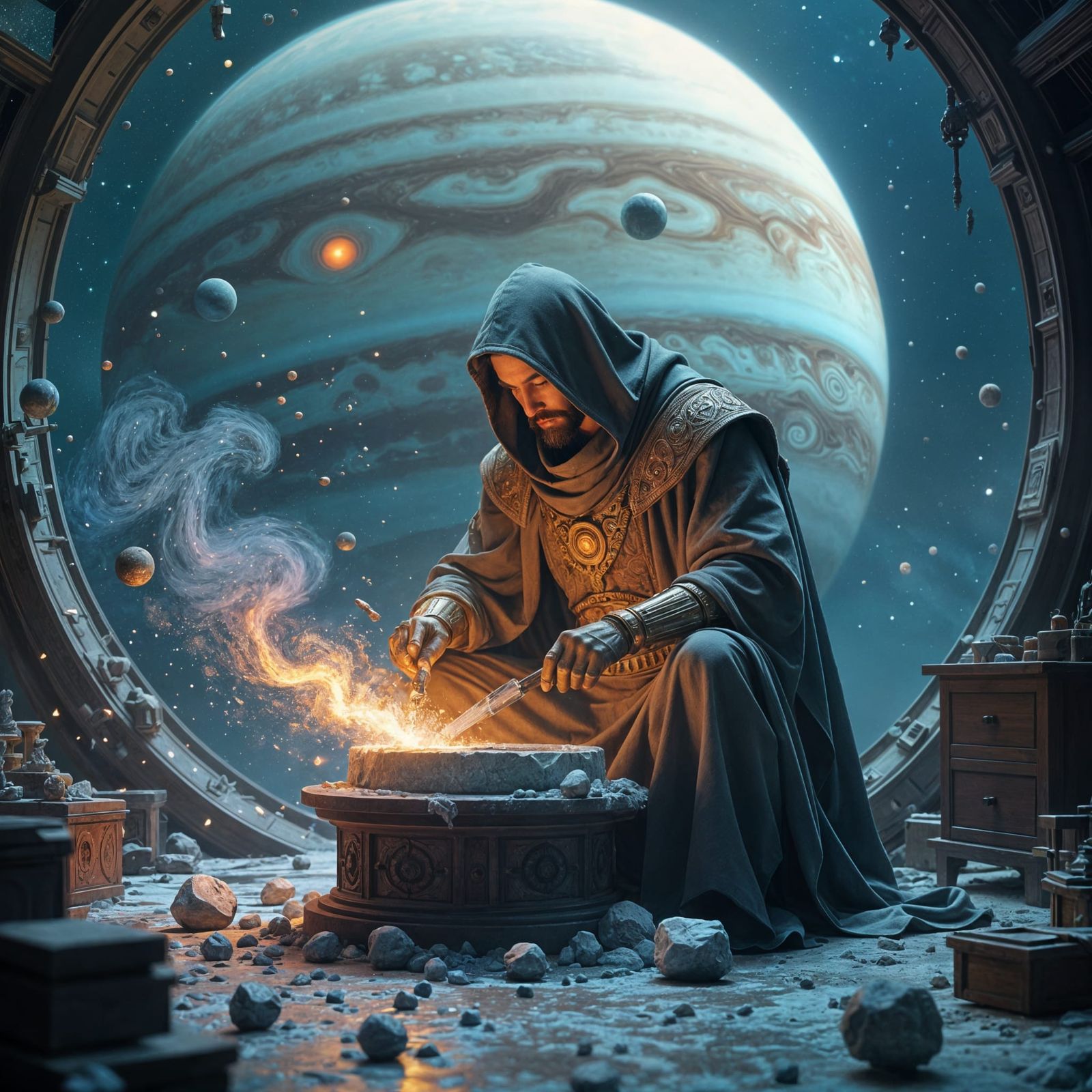 Celestial Sculptor in Zero-Gravity Workshop: Digital Art