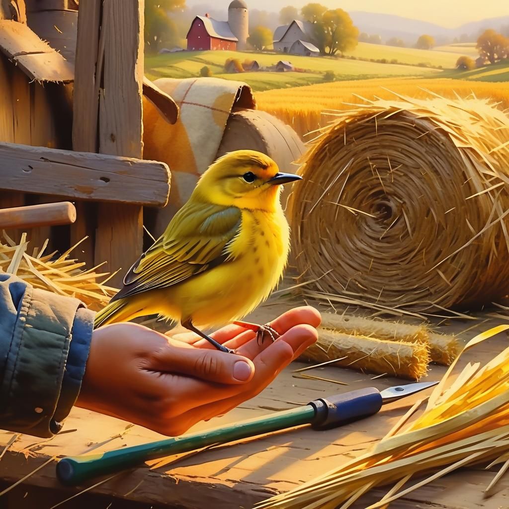 Watercolor of Bird Perched in Child's Hand