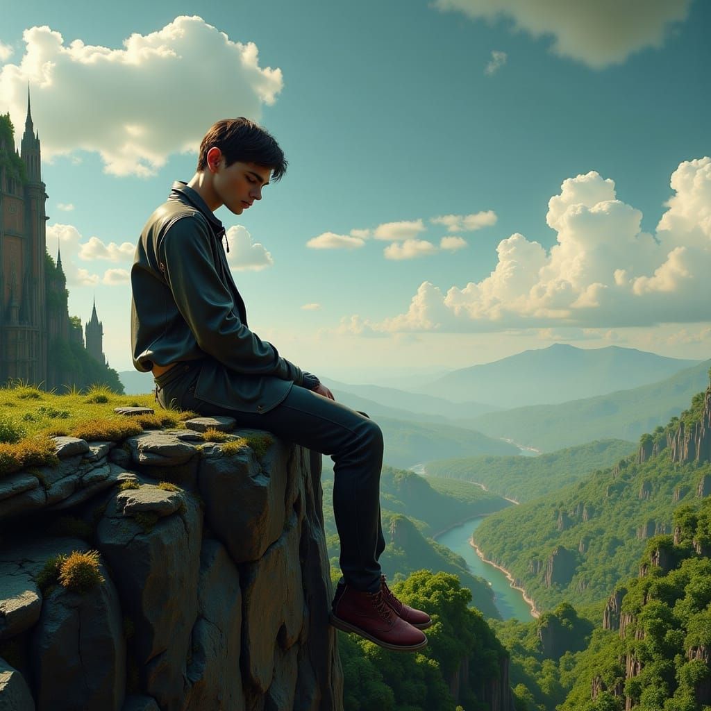 Surreal Landscape of Contemplation in a Whimsical Forest