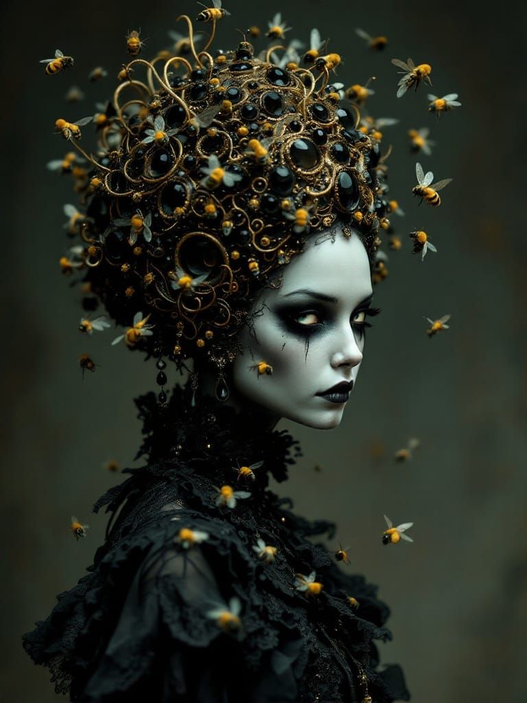 Gothic Horror Portrait: Lady with Beehive Hairstyle
