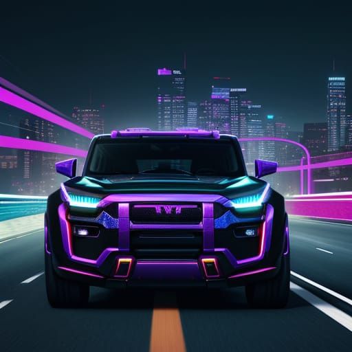 Cyberpunk Hummer EV Speeds Through Neon City
