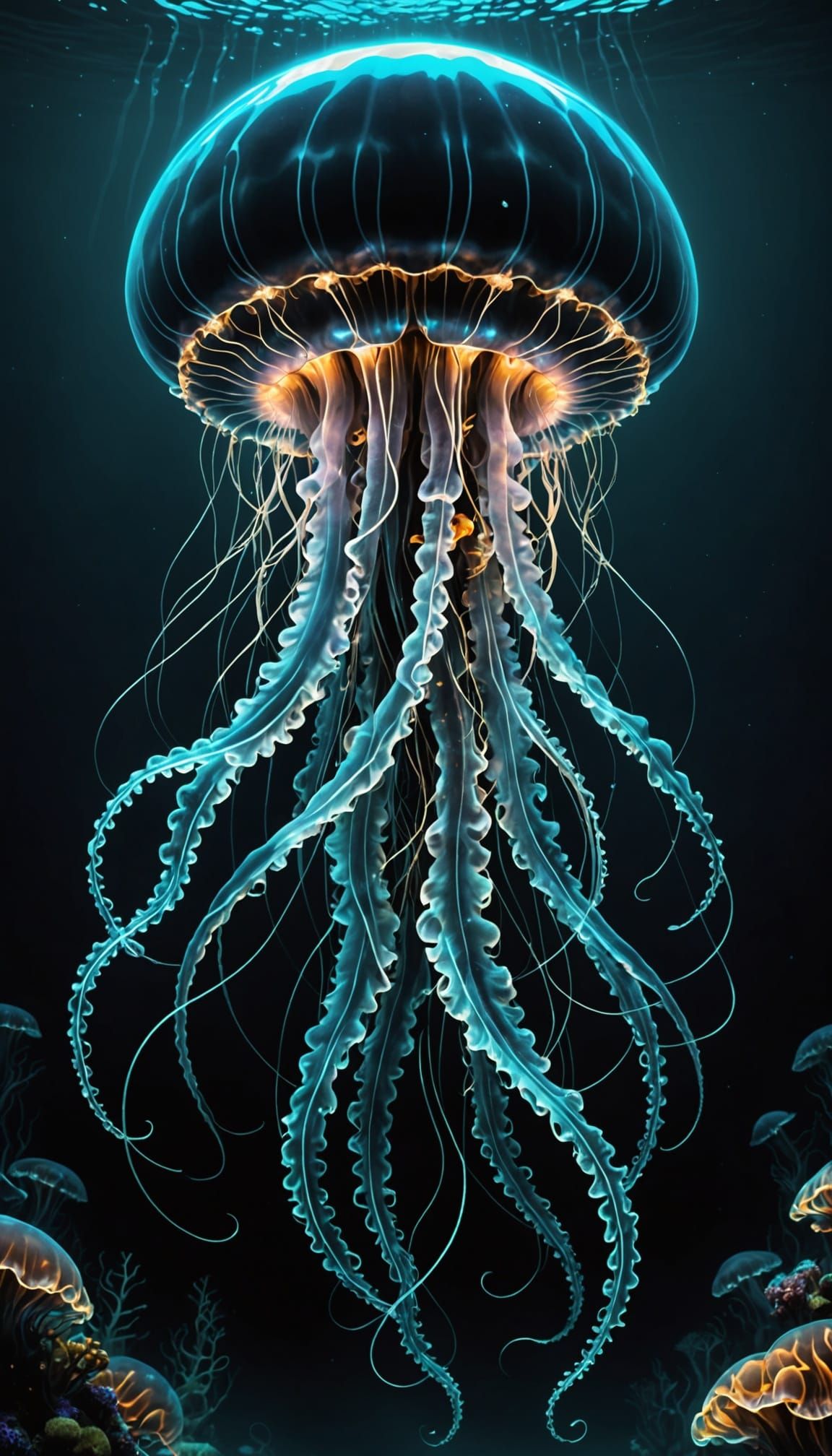 Bioluminescent Jellyfish in Deep Ocean, Surreal Style
