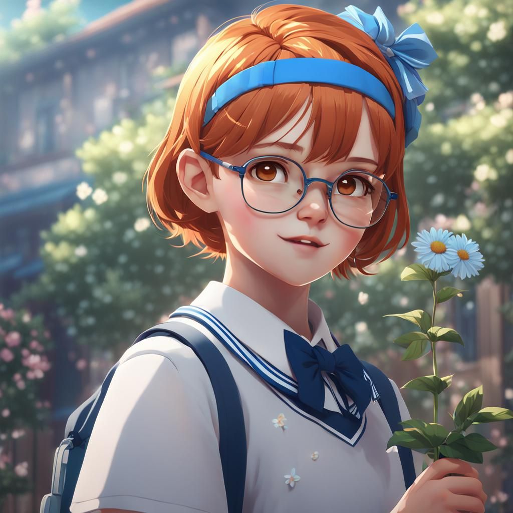 Anime Style Portrait of Girl with Ginger Hair
