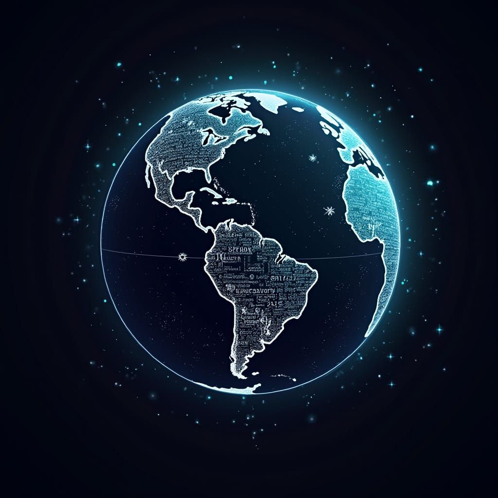 Cyberpunk Planet Logo: Hacker's Vision of Terra with Technol...