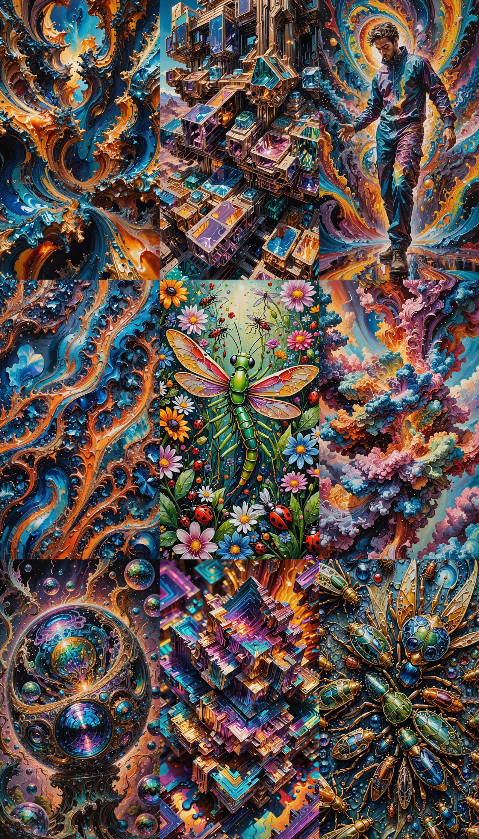 Hyperrealistic Bugs in Colorful Action Painting