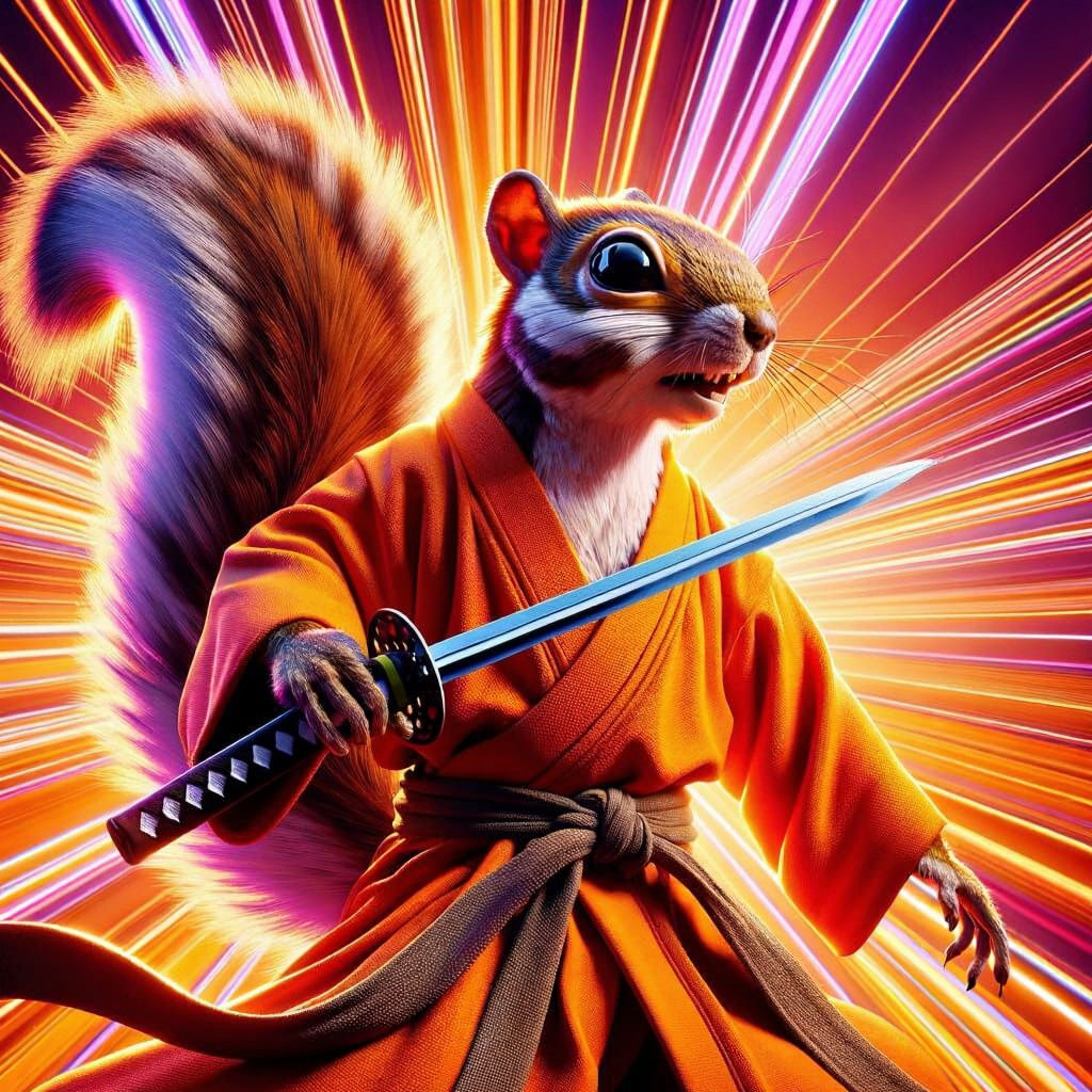 Giant Flying Squirrel Samurai in 3D Animation Style