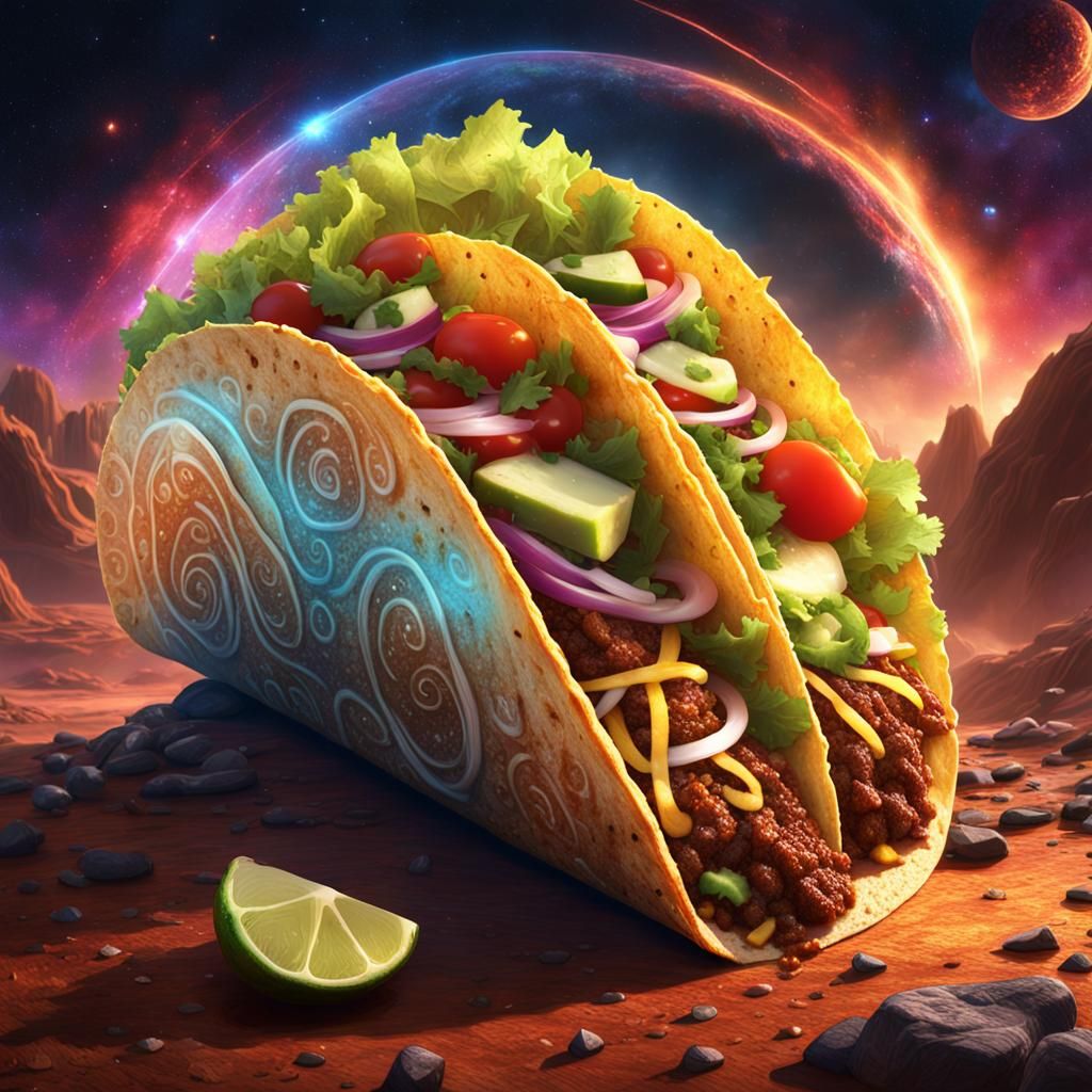 Cosmic Taco with Nebula Aura: Fantasy Concept Art