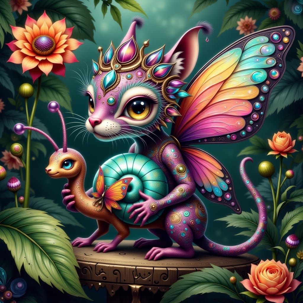 Whimsical Cheetah-Snail Hybrid in Tropical Paradise