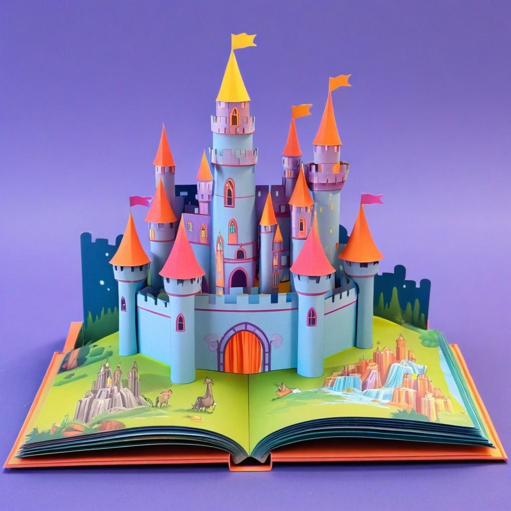 Colorful Cartoon Castle Pop-Up Book Illustration