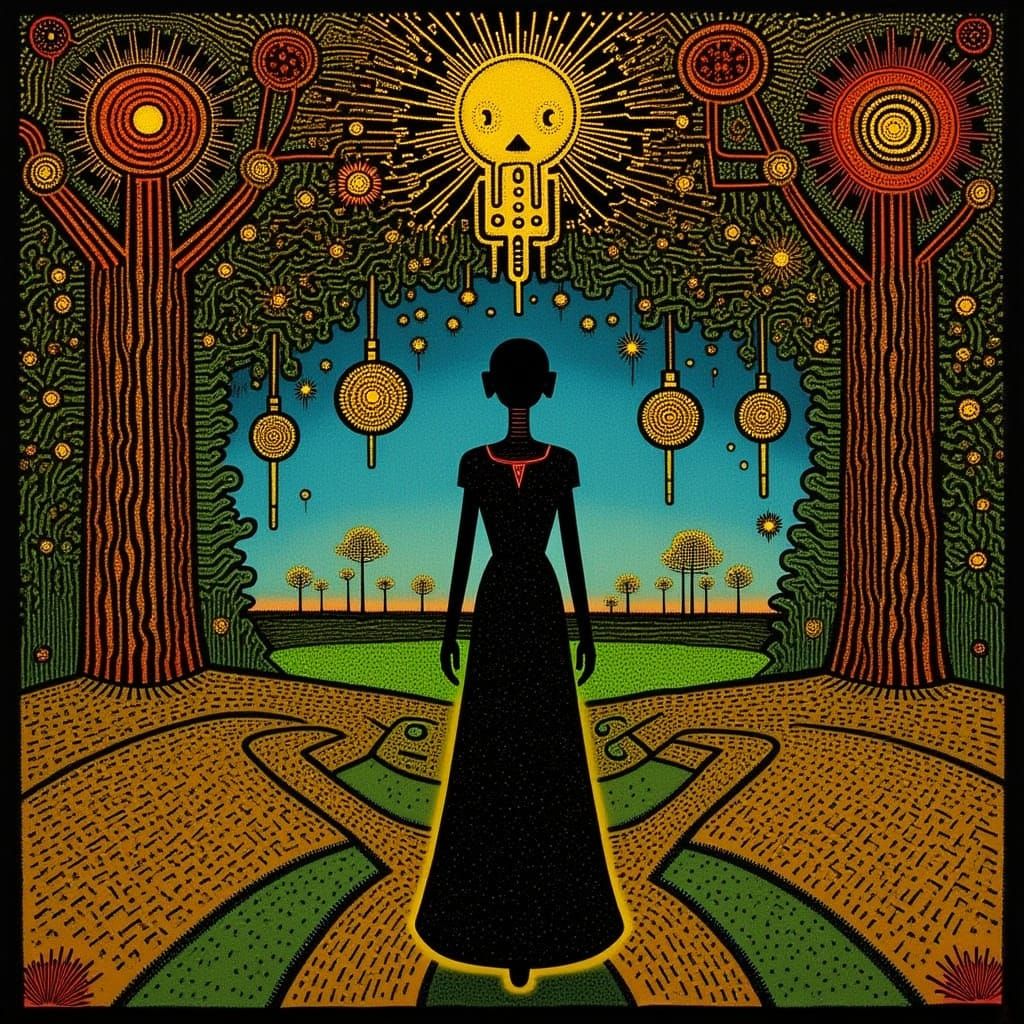 Woman in Enchanted Garden, Art Nouveau Style