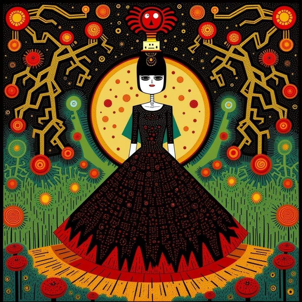 Woman in Floral Attire, Art Nouveau Style