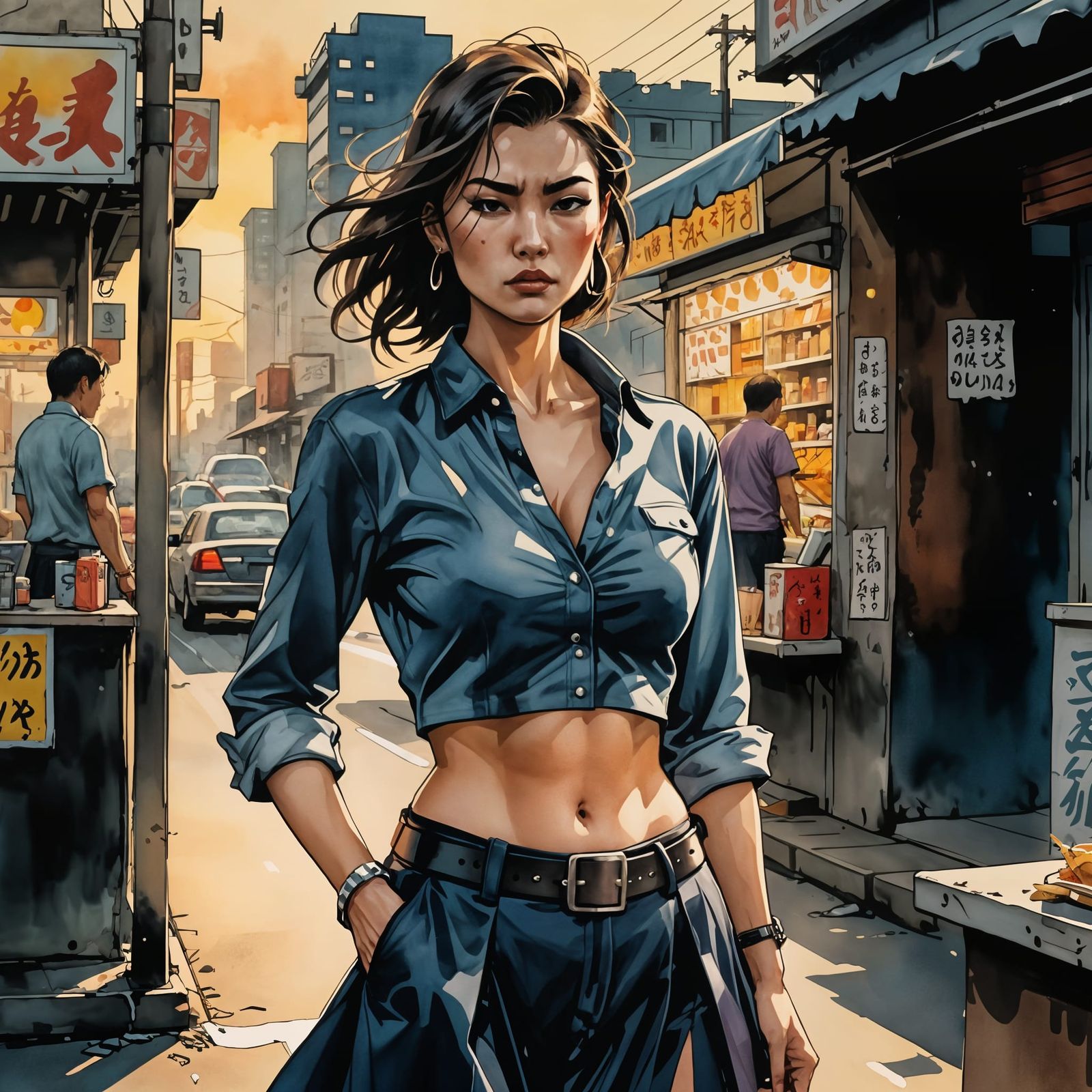 Woman in a Low-Cut Outfit Stares Down a Yakuza Biker in a Su...