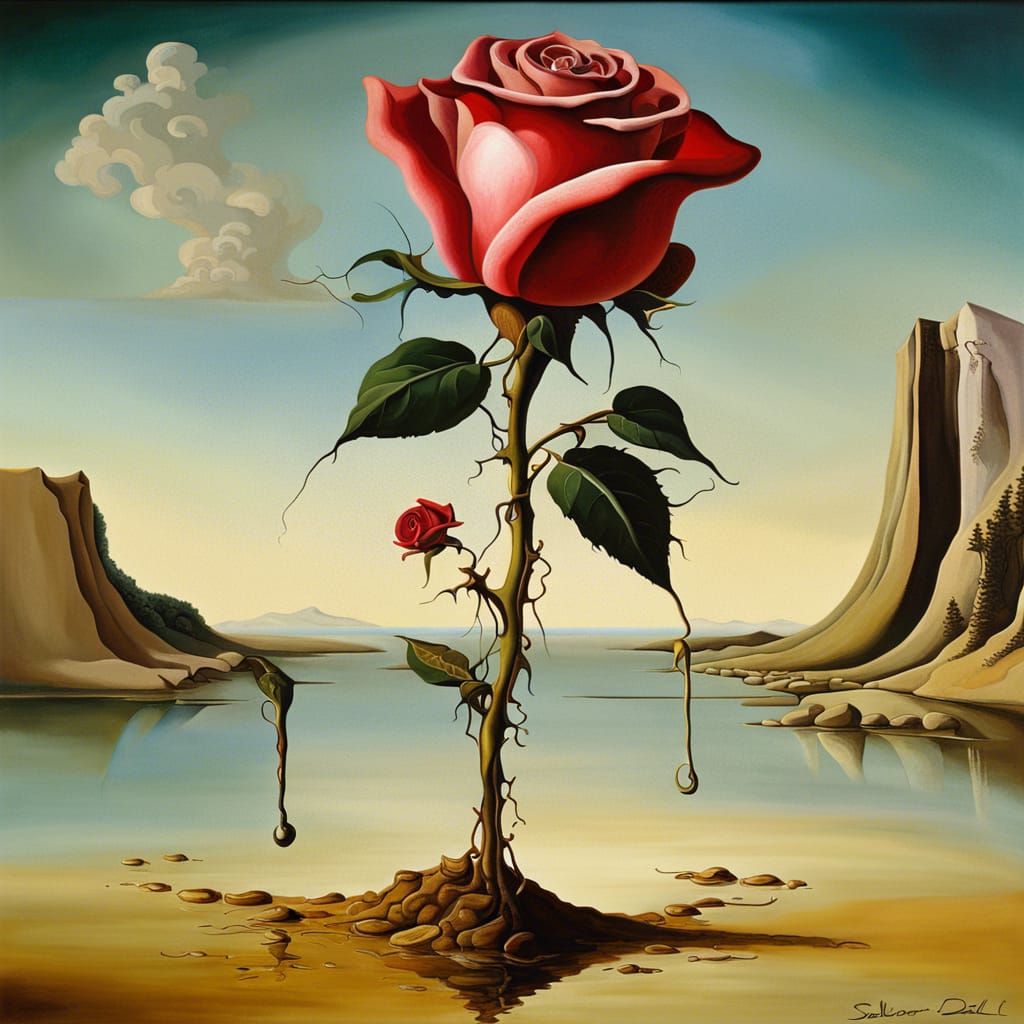 Surreal Rose Melts in Dali-esque Oil Painting
