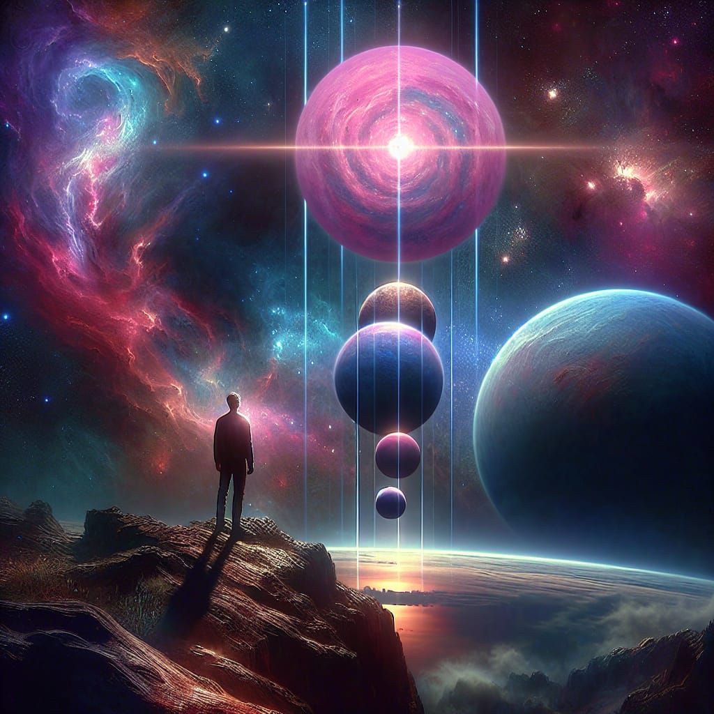 Celestial Alignment: Figure Gazing at Cosmic Spectacle