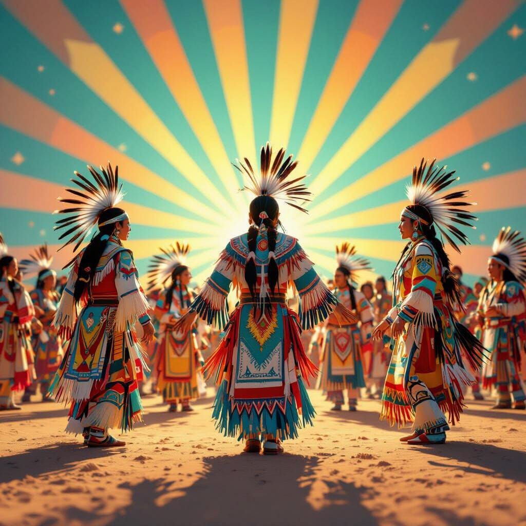 Vibrant Native American Dancers at Powwow in 3D Digital Art
