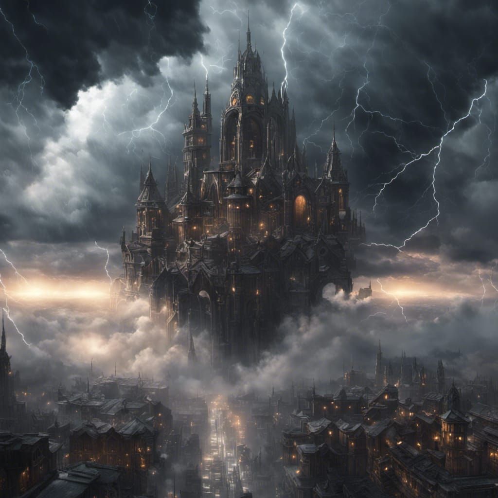 Gothic Cloud City in Electric Storm