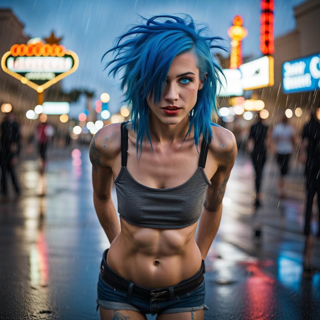 Emo Girl Dancing in Las Vegas Rain