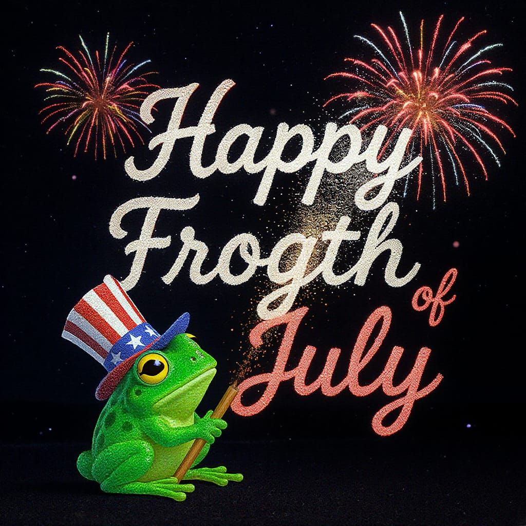 Patriotic Frog Celebrates with Fireworks Display