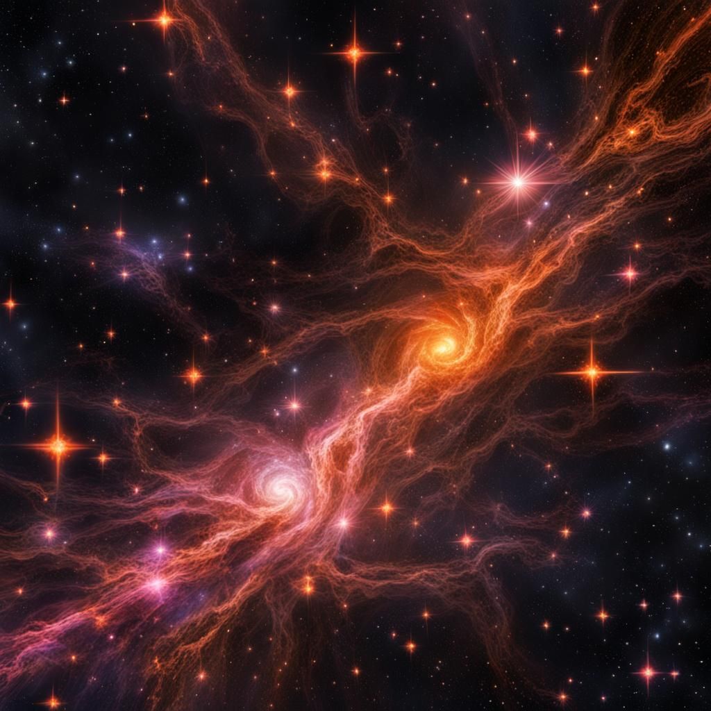 Connected Galaxy of Pink and Orange Stars