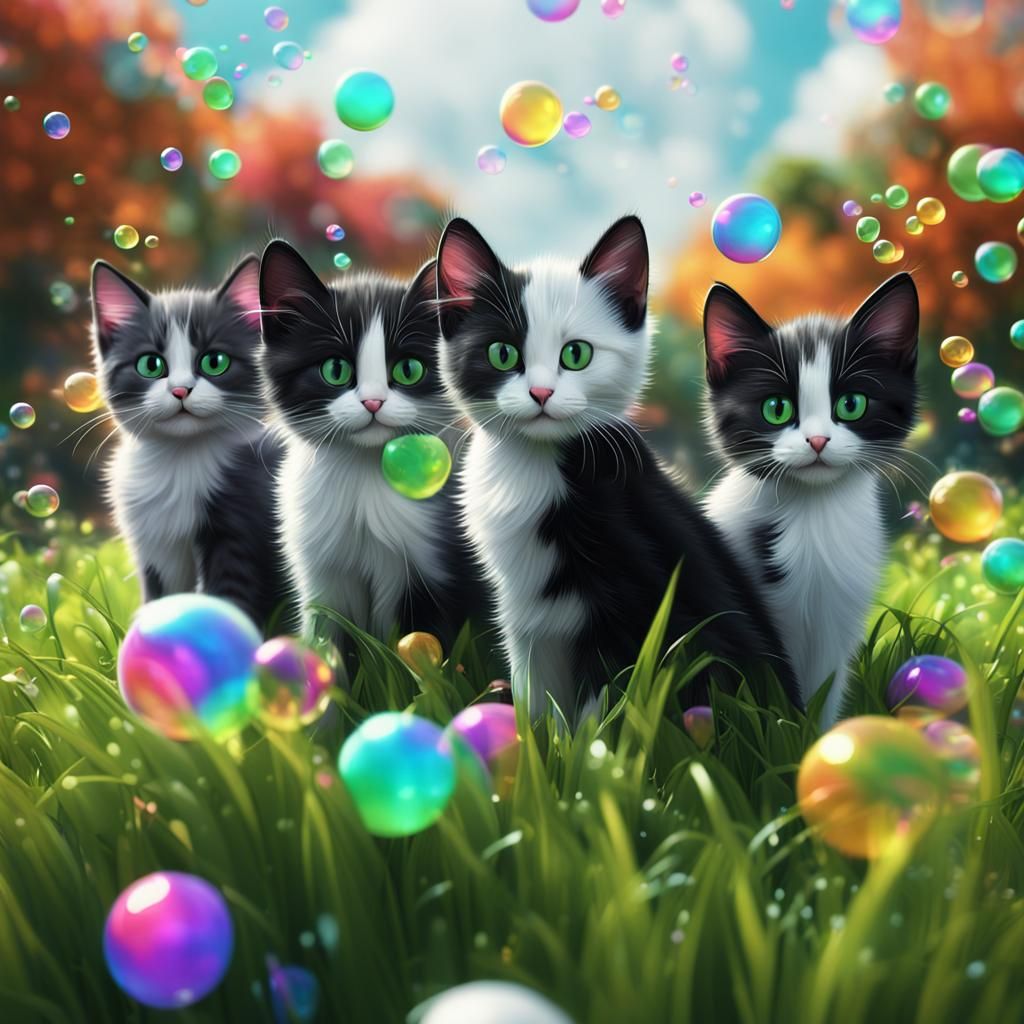 Kittens Playing with Bubbles: Fantasy Concept Art