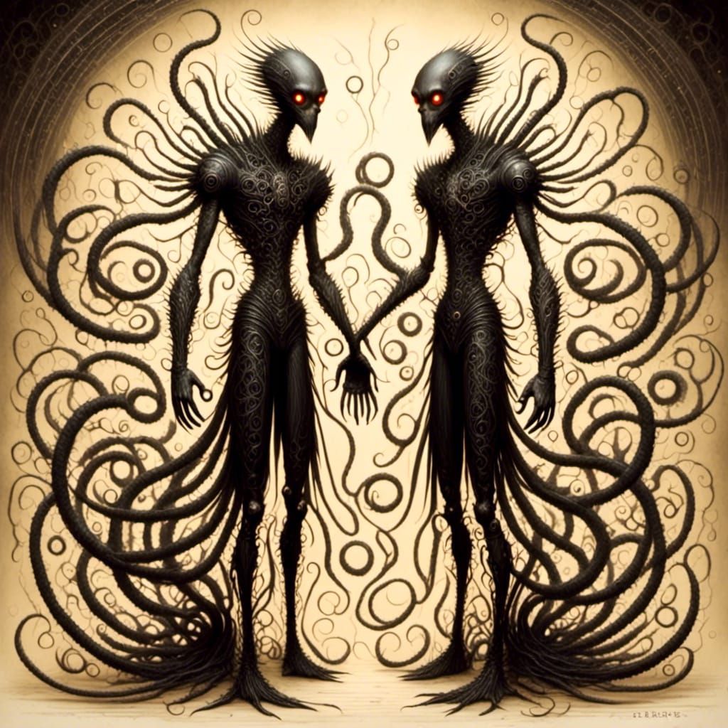 Cosmic Horror Figures in Vibrant Style