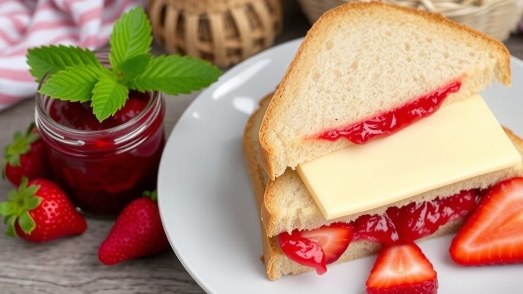 The perfect Sandwiches of Cheese and Strawberry Jam for a Pi...