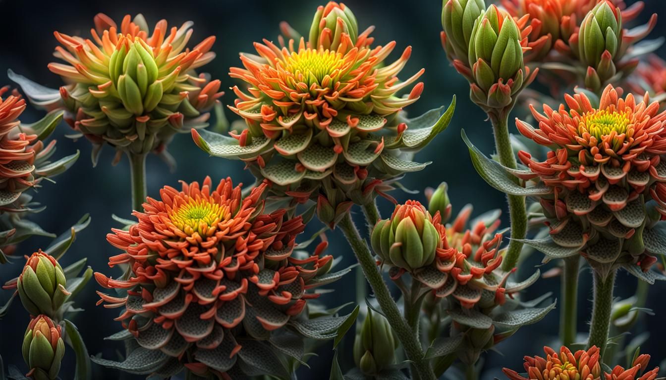 Flower Budding Stages in Hyperrealistic Cityscape