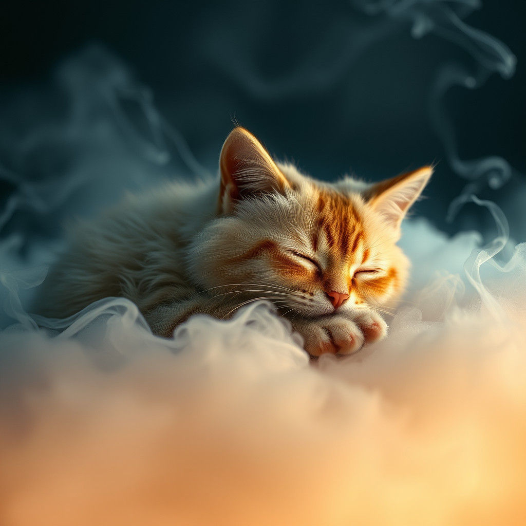 Cat Nap on Ethereal Cloud: Hyperrealistic Digital Art
