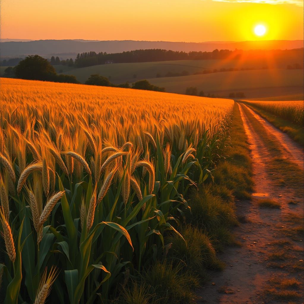 Golden Cornfield in Impressionist Style