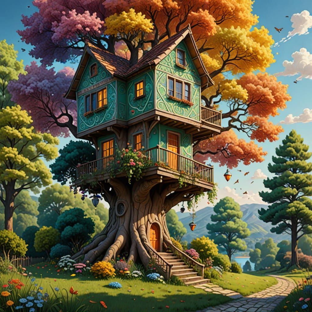 Whimsical Butterfly House in Vibrant Pastel Colors