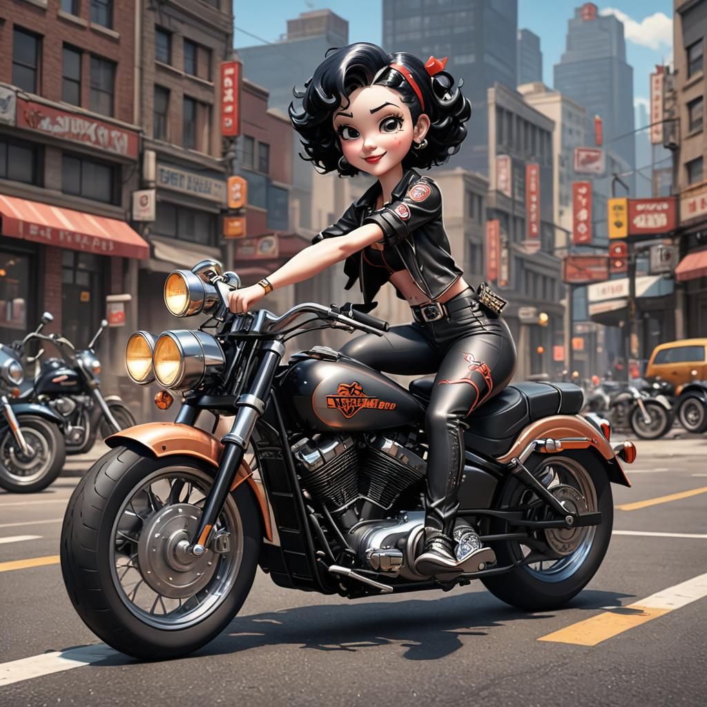 Betty Boop Rides a Harley: 3D Anime Art