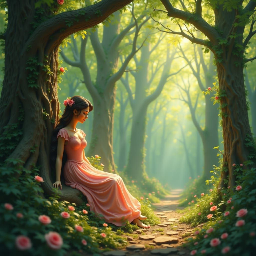 Princess Finds Peace in Enchanted Forest Grove