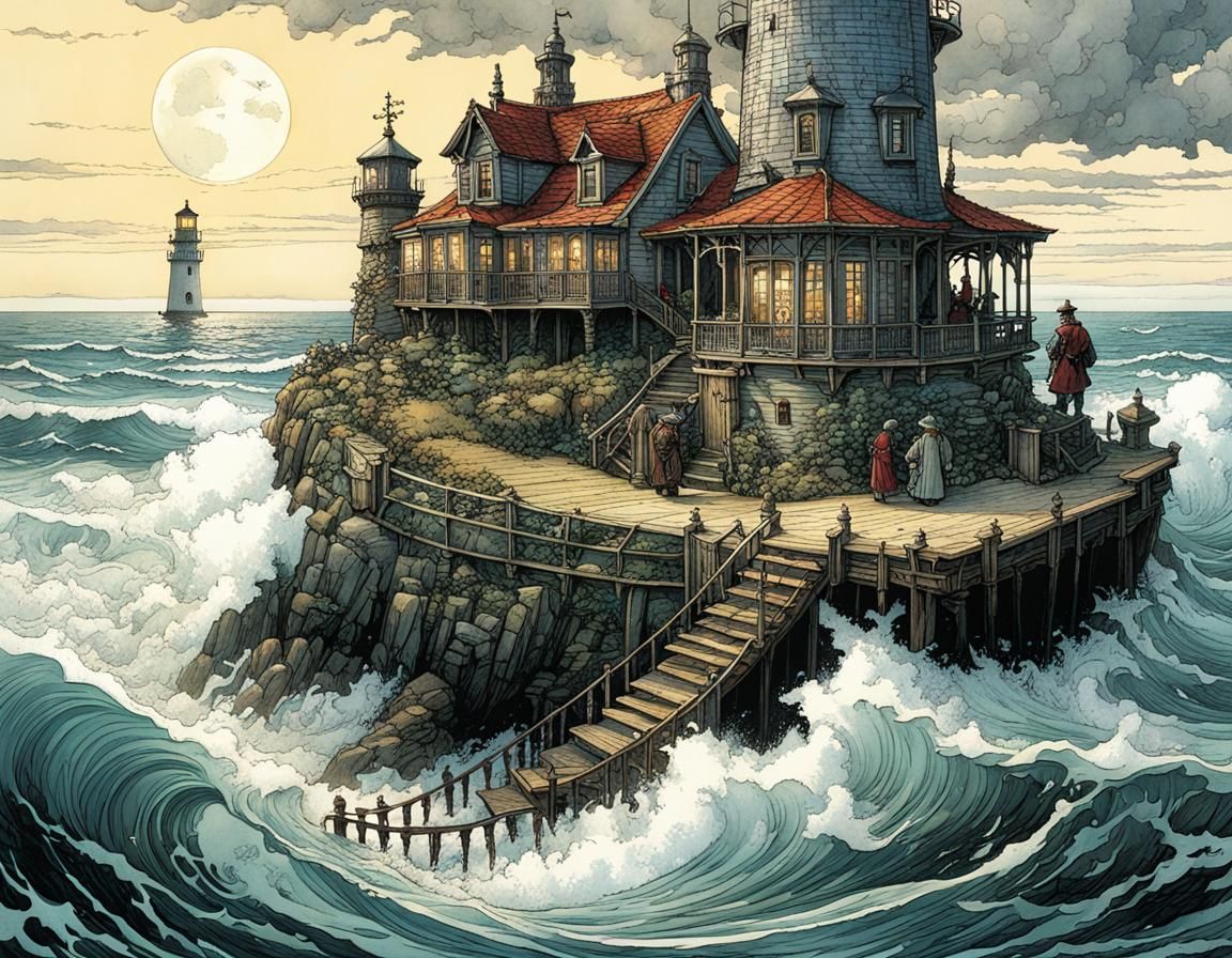 Lighthouse Keeper's Secret, Intricate Fantasy Illustration