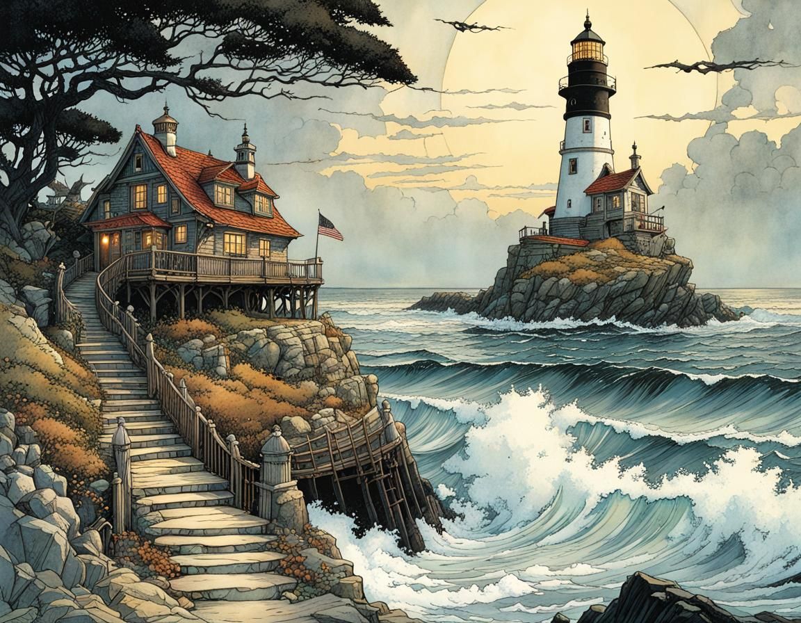 Lighthouse Keeper's Secret Intricate Detailed Illustration