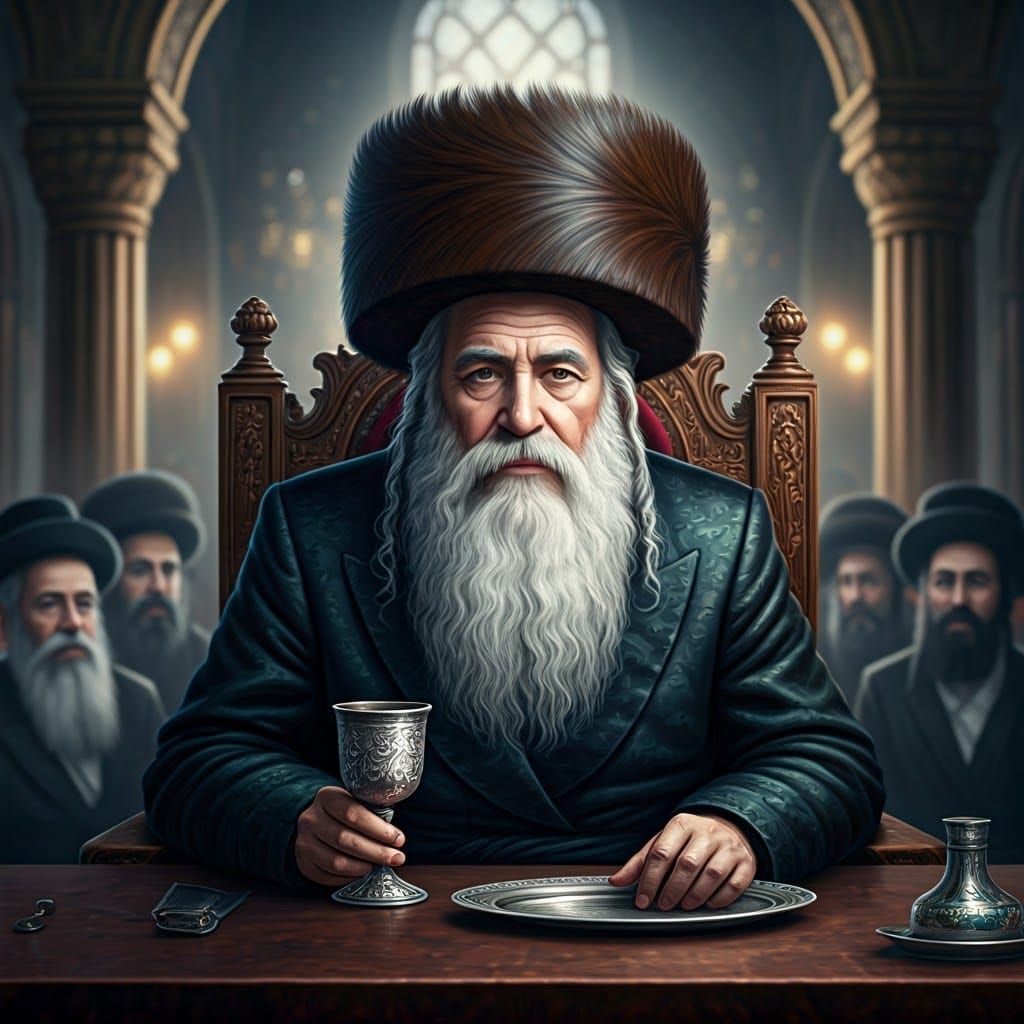 Majestic Hasidic Rebbe in Synagogue, Digital Art