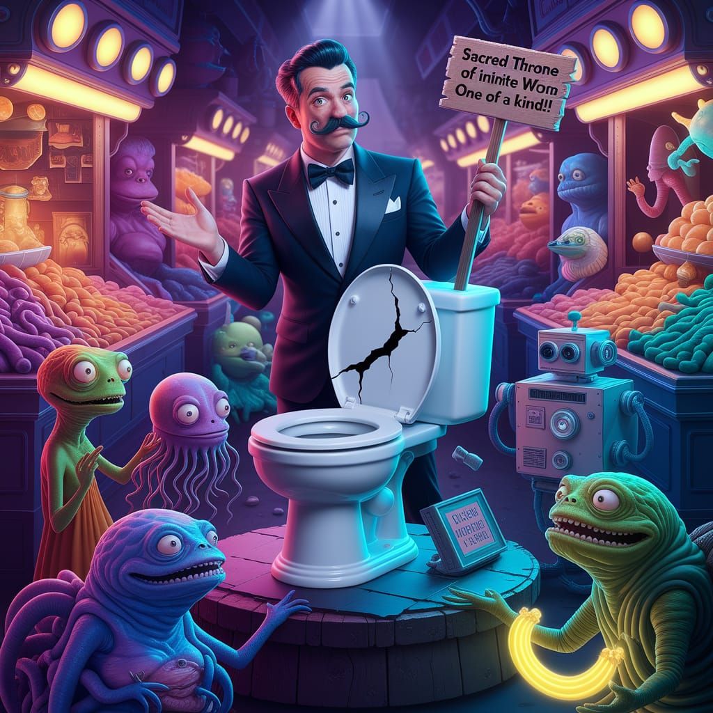 Humorous Alien Marketplace with Eccentric Con Artist