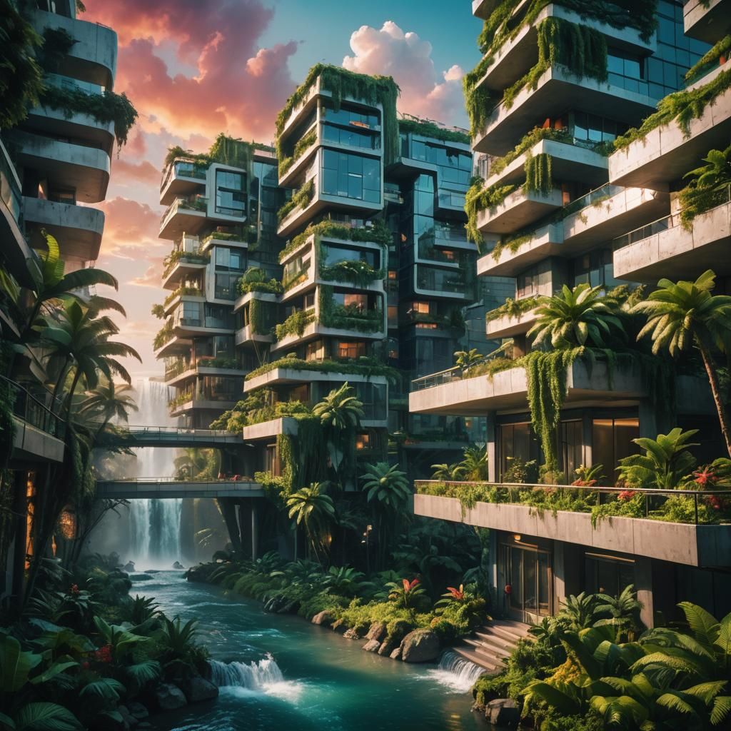 Futuristic Architecture with Nature in Cinematic Style