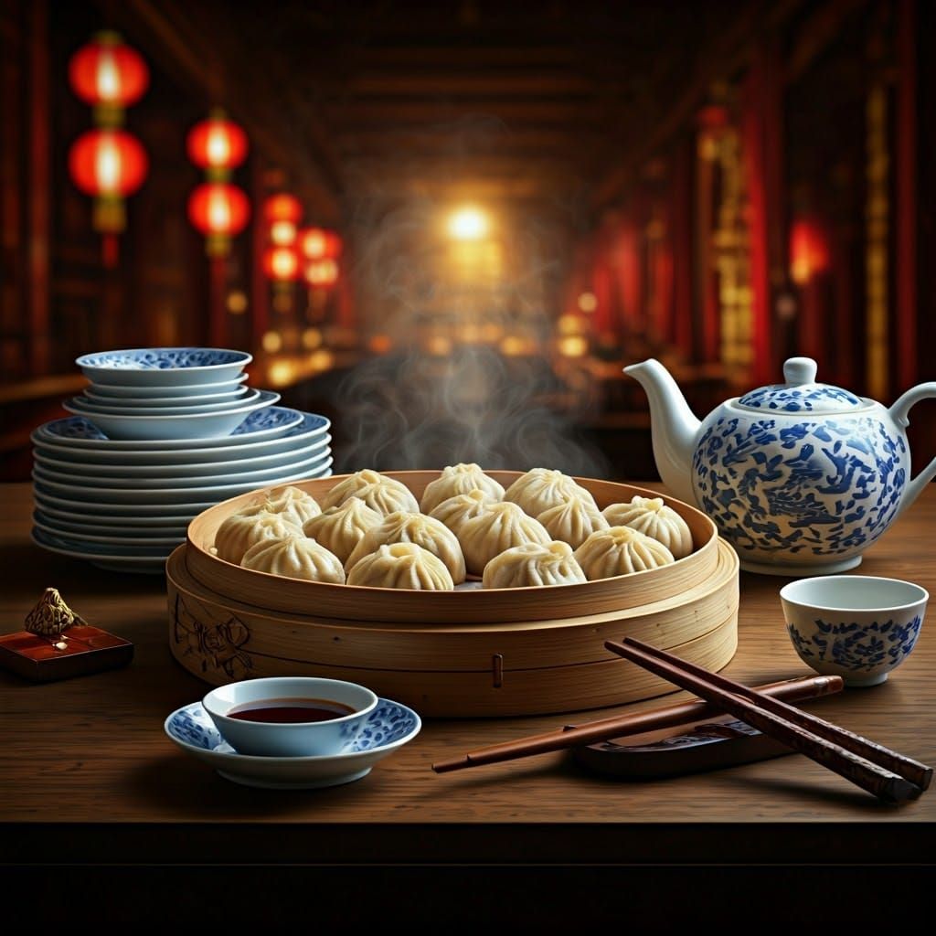 Realistic Oil Painting of Chinese Restaurant Delicacies