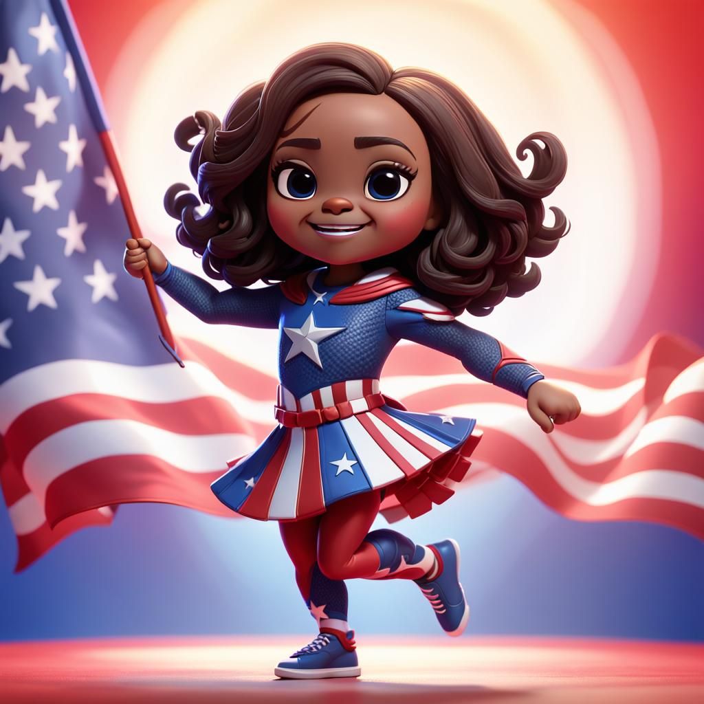 Chibi Kamala Dancing with American Flag in 3D
